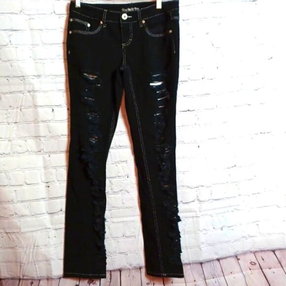 VANILLA SKY ‎ Ripped Blue Soft Skinny Jeans New  sz 7 - Picture 4 of 12